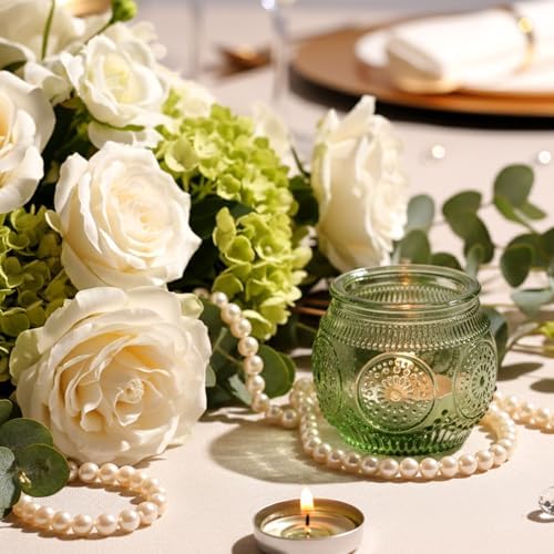 24 Pcs Green Candle Holder-Floral Style Vintage Candle Holders for Wedding Table Centerpieces, Bridal Shower Decor, Rustic Wedding Decor, Tea Party - Image 2
