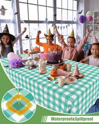 Smiry 12 Packs Gingham Disposable Table Cloth, 54 x 108 Inch Waterproof Plastic Tablecloth, Rectangle Teal and White Checkered Table Covers for Picnic, Birthday, Party - Image 2