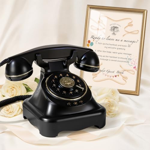 RetroVox Audio Guest Book Wedding Phone Guestbook and Signage Guest Audio Message Book, Vintage Style for Wedding Reception, Bridal Shower, Baby Shower（Black & Sign Holder E） by ChooseaFunAudioGuestbookforYourEvent