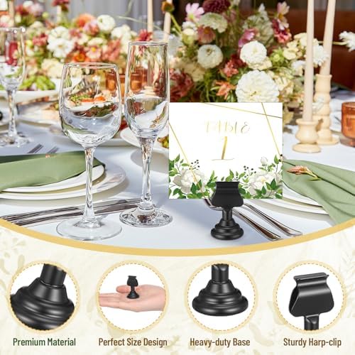 Kathfly 48 Pcs Wedding Table Number Holders Metal Black Place Card Holder - Image 3