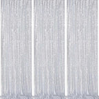 Silver Sequin Backdrop Party Decorations - 3 Packs 2ft x 8ft Silver Curtain by QueenDream