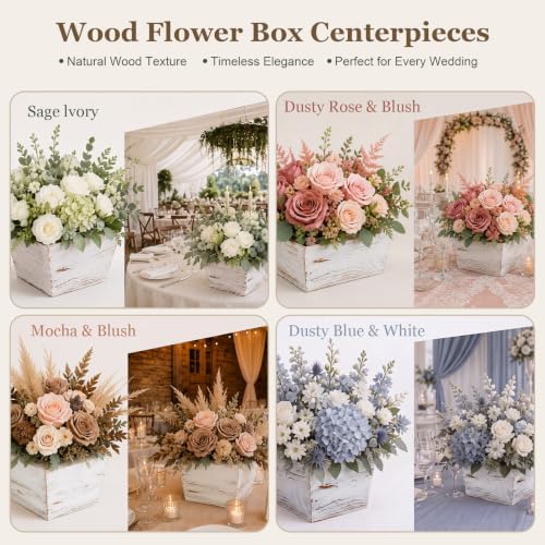 Dandat 4 Set 12 Inch Wooden Flower Box Rustic Table Centerpieces,White - Image 4