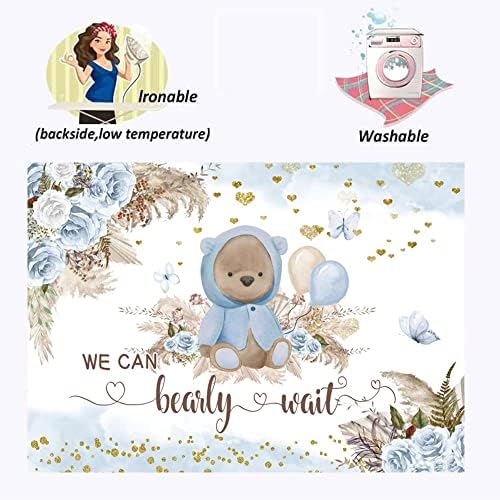 We Can Bearly Wait Backdrop for Boy's Boho Baby Shower Party Decorations 10x8ft Blue Floral Bohemian Pampas Grass Lovely Bear Baby Shower Decorations Banner Photography Background - Image 4