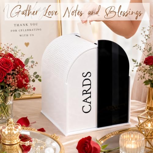 White Arched Wedding Card Box with Black Standee & Erasable Pen for Party - Image 4