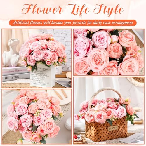 Geosar 8 Bundles Artificial Peonies Flowers,Peach Pink, Light Pink - Image 5