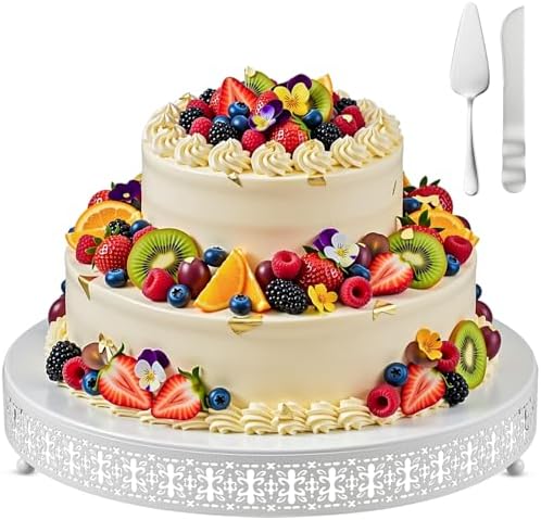 Wenqik White Metal Cake Stand 20 Inch with Cutting & Spatula by Wenqik