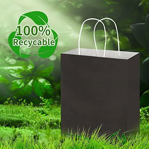 Toovip 100 Pack 8x4.75x10 Inch Medium Black Kraft Paper Bags with Handles Bulk, Gift Wrap Bags for Favor Grocery Retail Party Birthday Shopping Business Goody Craft Merchandise Take Out Sacks - Image 4