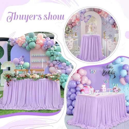 2 Layer Lavender Chiffon Table Skirt Sheer Table Cloth for 9ft Table for Parties Baby Shower Wedding Banquet Bridal Shower Home Decor - Image 5