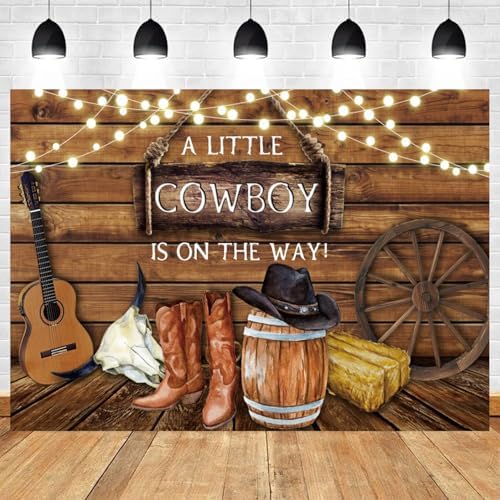 12x10ft Baby Shower Backdrop A Little Cowboy is on The Way Photography Background Wild West Rustic Wooden Board Hat Boot Kid Birthday Party Banner Decorations Newborn Parties Photo Booth Prop - Image 2