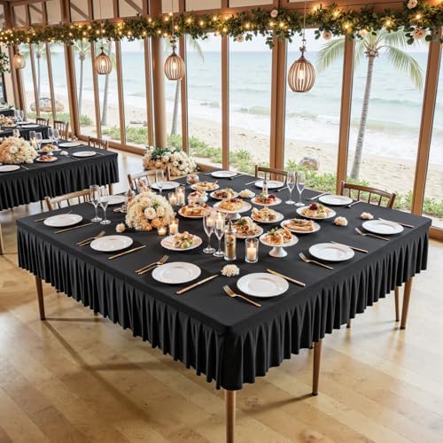 Wish Care 2 Pack Black Spandex Tablecloths for 60x60 Inch Square Tables, Stretch Fitted Table Clothes with Pleated Ruffle Skirt for 60” Table, Wrinkle Free and Elastic, for Party Kitchen Home Dining - Image 7