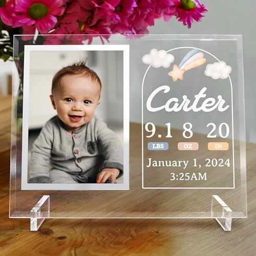 11.75"x9.75" Custom Glass Picture Frame for 5x7 Photo, Personalized Baby Picture Frames, Nursery Decor for Gender Reveal and Baby Announcement Ideas, Adoption Gifts for New Parents (Design 4) - Image 6