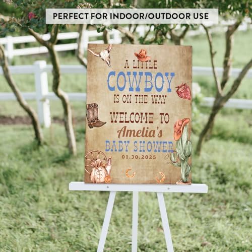 Andaz Press Wild West Cowboy Baby Shower Decorations, Personalized A Little Cowboy Baby Shower Sign, Custom Western Baby Shower Sign In Guest Book Alternative, 16"x20" Canvas Welcome Baby Shower Sign - Image 6