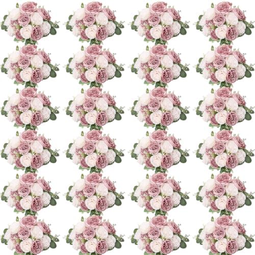 24 Bundles Dusty Pink Artificial Peonies Silk Flowers Bulk by Nagobi