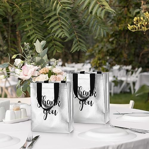 Fumete 50 Pcs Silver Glossy Thank You Gift Bag with Handles - Image 6