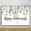 Leowefowa 10x6.5ft Happy Anniversary Backdrop Green Eucalyptus Leaves Photography Background Wedding Bridal Decorations Surprise Shower Gender Reveal Photo Party Banner Photo Booth Props by Leowefowa