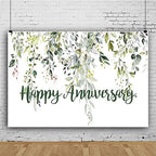Leowefowa 10x6.5ft Happy Anniversary Backdrop Green Eucalyptus Leaves Photography Background Wedding Bridal Decorations Surprise Shower Gender Reveal Photo Party Banner Photo Booth Props by Leowefowa