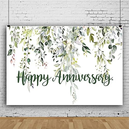 Leowefowa 10x6.5ft Happy Anniversary Backdrop Green Eucalyptus Leaves Photography Background Wedding Bridal Decorations Surprise Shower Gender Reveal Photo Party Banner Photo Booth Props by Leowefowa