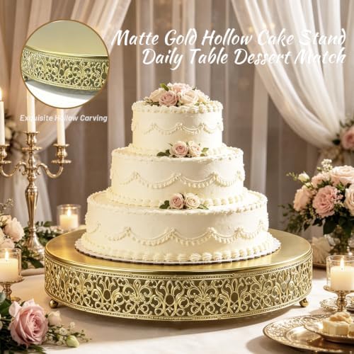 18 Inch Gold Round Floral Scroll Cake Stand, Metal Dessert Pedestal Tray for Wedding & Party Table Decoration - Image 3