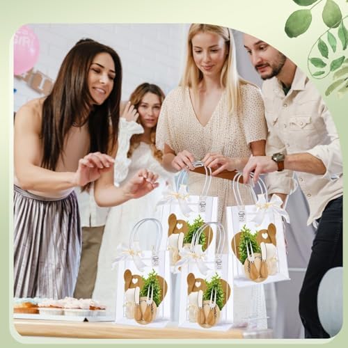 20Pcs Baby Shower Prizes for Game Winners Bamboo Cheese Board Fork Butter Spreaders Coasters Towel Artificial Potted Plant Gift Bag for Baby Shower Bridal Shower Favors (2 Sets, Bamboo Heart Shaped) - Image 6