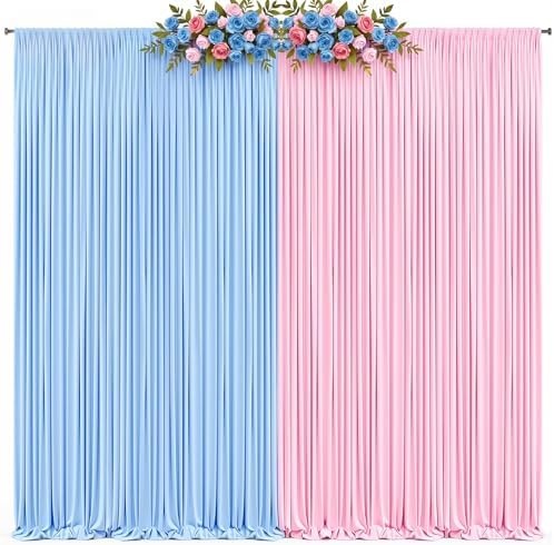 10x8ft Blue Pink Photo Backdrop Curtains for Gender Reveal Wrinkle Free Polyester Photoshoot Curtains Drapes Backdrop for Baby Shower Boy or Girl Birthday Party Photography Background 2 Panels 5x8FT - Image 2