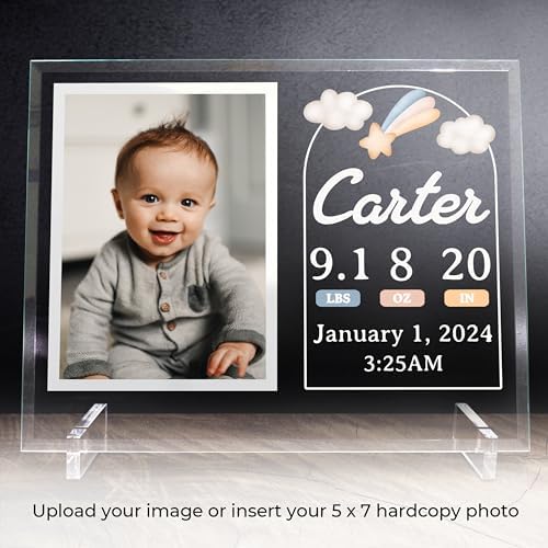 11.75"x9.75" Custom Glass Picture Frame for 5x7 Photo, Personalized Baby Picture Frames, Nursery Decor for Gender Reveal and Baby Announcement Ideas, Adoption Gifts for New Parents (Design 4) - Image 2