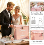 OASF&QPPTY Custom Wedding Card Box with Lock, Elegant Personalized Wedding Card Box for Reception, Graduation, Baby Shower - Secure PVC Money Box for Cards and Well Wishes, Elegant Party Table Decor - Image 5