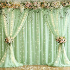 Shillance 10x10ft Sage Green Chiffon Backdrop Curtain with Lights String for Wedding Sheer Tulle Curtain Photo Backdrops Drapes for Baby Shower Birthday Party Ceremony Decorations - Image 2