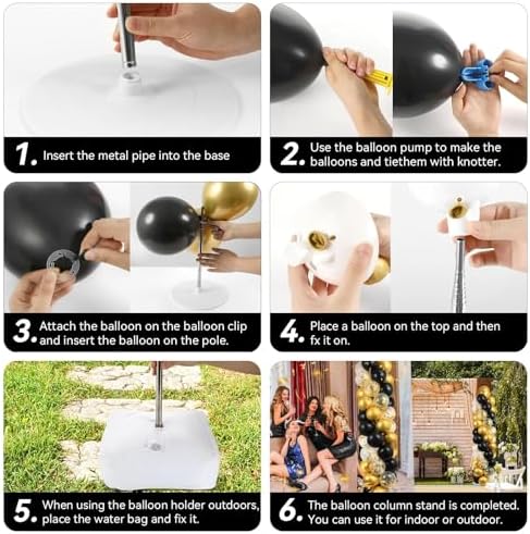 2 Sets Balloon Column Stand Kit with 100 Balloons Summer Adjustable Balloon Tower Stand with Bases for Floor Black Gold Balloon Arch Column for 50th Birthday Wedding Engaged Back to School Party Decor - Image 5