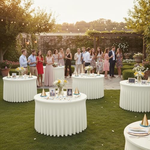 Fitted Beige Spandex Table Skirts for Wedding Party,60 Inch Round,6 Pack - Image 6