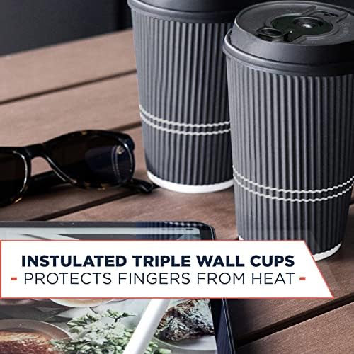 Disposable Coffee Cups With Lids - 12 oz To Go Coffee Cup With Lid (80 Set). Durable Togo Travel Paper Hot Cups Insulated For Hot and Cold Beverage Drinks, No Sleeves Needed (Dusk Grey) - Image 4
