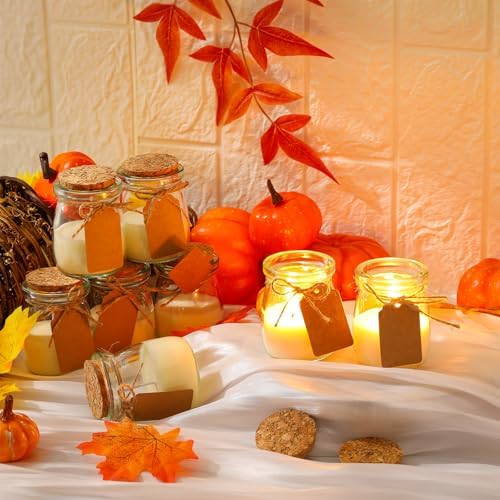 MTLEE 24 Pcs Fall Jar Candles Holiday Candle Gifts Natural Wax Jar with DIY Tag Cards Gift for Halloween Party Favor Home Supply Decor, Scents of Fall Wreath/Pumpkin/Apple/Comfort - Image 2
