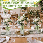 LemonRoad 12 Pcs Vintage Plastic Vases for Centerpieces Small Clear Flower Bud Vase with Sage Green Ribbon for Farmhouse Wedding Housewarming Birthday Party Rustic Home Tabletop Decoration - Image 4