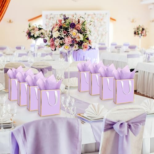 Yeaqee 50 Pcs Metallic Paepr Gift Bags Bulk with Handles,Lavender Purple - Image 6