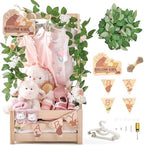 Wooden Baby Shower Crate Closet - Forest Animals Themed Personalized Crate with Hangers & Decorative Accents, Easy Assembly Natural Wood Gift Basket Ideal for Baby Shower & Nursery Storage by WOODENTEETHER