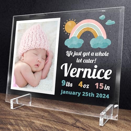11.75"x9.75" Custom Glass Picture Frame for 5x7 Photo, Personalized Baby Picture Frames, Nursery Decor for Gender Reveal and Baby Announcement Ideas, Adoption Gifts for New Parents (Design 1) - Image 3