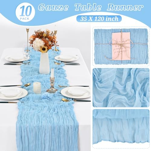 10 Pack Cheesecloth Table Runner 35 x 120 Inch, Baby Blue - Image 2