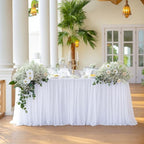 White Table Cloths 8 Foot Rectangle Stretch Ruffle Tulle Tablecloth Spandex Fitted Table Cover for 8 Foot Tables White Tulle Table Skirts Rectangle Tables 8ft Elastic Party Wedding Table Cloths 2Pack - Image 4