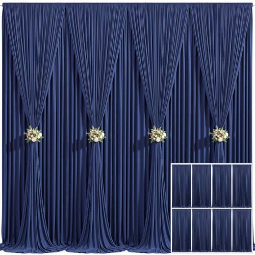 8 Panels Navy Blue Backdrop Curtain for Parties Wrinkle Free Photo Curtains Backdrop Drapes Fabric Decoration for Wedding Birthday Party Baby Shower 40ft(W) x 10ft(H) by Tao-GePartyDecorations