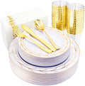 COLOSUS 175PCS Gold Dinnerware Sets, 25 Guests Leaf Stripe Plastic Plates. by COLOSUS