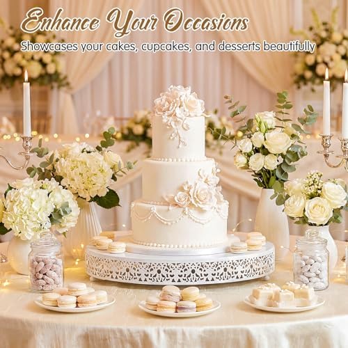 Wenqik 18 Inch White Cake Stand Metal Round with Cutter Spatula, Classic - Image 6