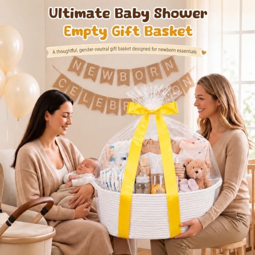OIAHOMY Large Gift Basket Empty 18.5" x 13.8" x 7.5", Storage Basket with Gift Bag, Ribbon and Glitter Tulle for DIY Anytime, Toy Storage for Kids, Dogs with Handles in A Stylish Design - White - Image 5
