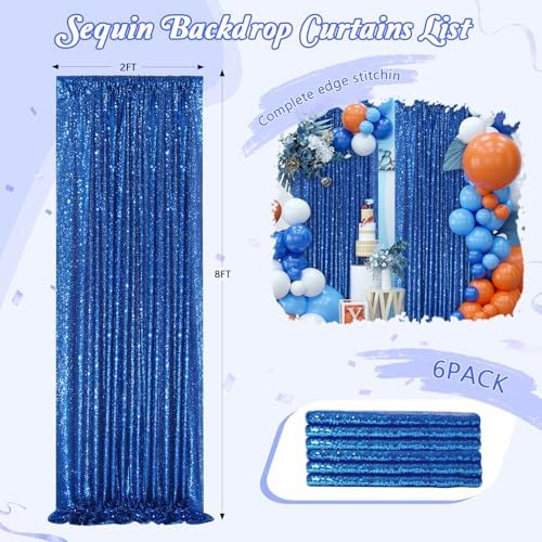 Royal Blue Curtain Panels Sequin Backdrop 6 Pieces 2ftx8ft Sparkly Curtain - Image 4