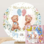 Leyiyi 6.5x6.5ft Boy or Girl Baby Shower Round Backdrop Golden Dots What Will Baby Be Lovely Bear Background for Photography Watercolor Floral Balloons Newborn Gender Reveal Party Cake Table Banner by Leyiyi
