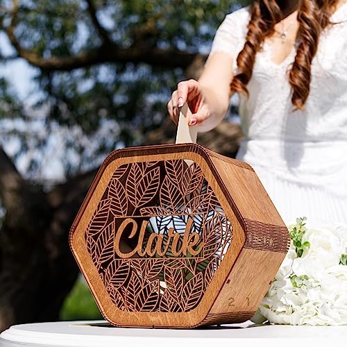 2B1WEDDING Personalized Wedding Card Box - Rustic Decorations for Reception Ceremony - Wooden Card Box for Party, Bridal Shower Anniversary - Wedding Keepsake Box Gift Box for Cards for Money - Image 4