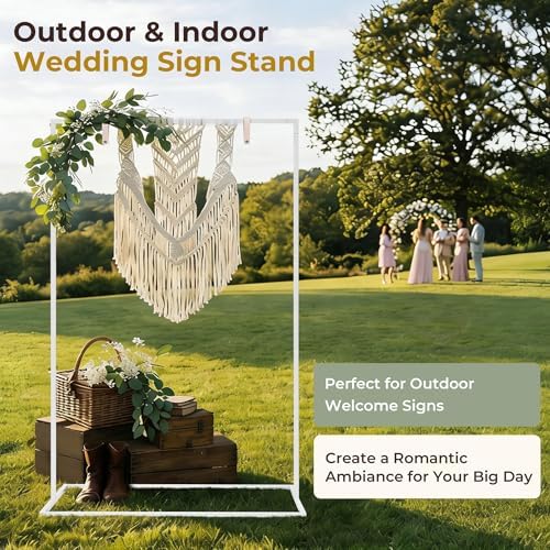 Wedding Welcome Sign Stand, 50" Standard Height - White Metal Sign Holder with 6 Leather Straps, Easel Stand for Seating Charts & Event Décor - Image 3