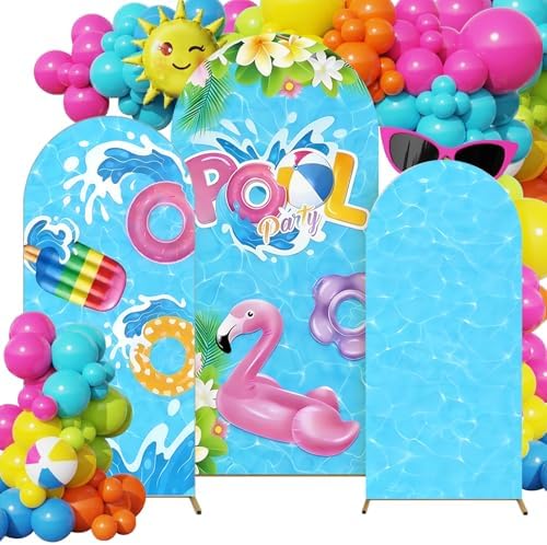 3 Pcs Pool Party Arch Backdrop Stand Cover Summer Pool Hawaiian Theme Cover by Unknown