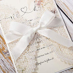 5.12x7.28 Inch 50PCS Blank White Wedding Invitations Kit Laser Cut Hollow Lace Pocket and Bowknot Quinceanera Invitation Cards with Envelopes for Wedding Birthday Invite - Image 5