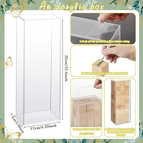 Tenceur 104 Pcs Baby Shower Game Sign Set Baby Shower Blocks to Decorate 54 DIY Blank Wooden Block 48 Watercolor Markers with Acrylic Box Set for Games Gender Reveals Party Supplies - Image 4