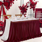 Burgundy Table Skirt for Party：2 Layer Chiffon Table Skirts Rectangle Tables Baby Shower Wedding Birthday Decorations 9FT - Image 6