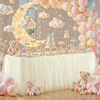 9FT Long Champagne Tulle Table Skirt for Rectangle Round Tables 3-Layer Ruffle Desk Teacher Skirt for Back to School Supplies Princess Girls Birthday Party Cake Dessert Classroom Dorm Decor - Image 2